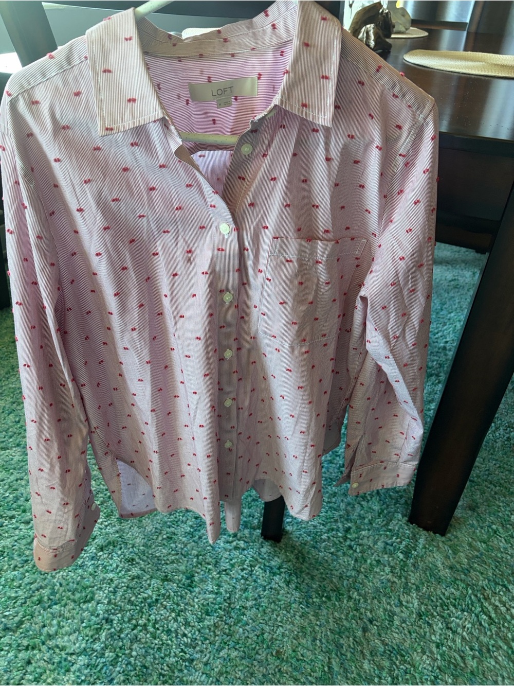 LOFT Red and White Pinstriped Cotton Tee